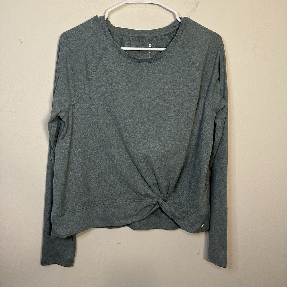 Apana Long Sleeve Top Medium Twist Front Crop Activewear Shirt Heather Green M